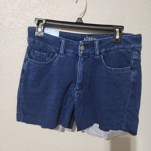 Riders Lee Shorts Womens SIze10 Blue Frayed Hem Mid Rise Stretch Denim Cut Off - Picture 1 of 16